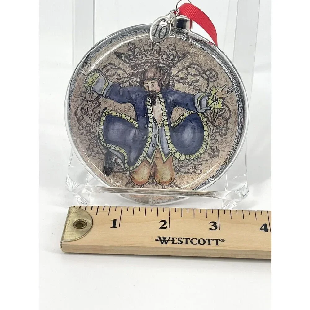 Pottery Barn 12 Days of Christmas Glass Ornament Day 10 Lords A-leaping Round